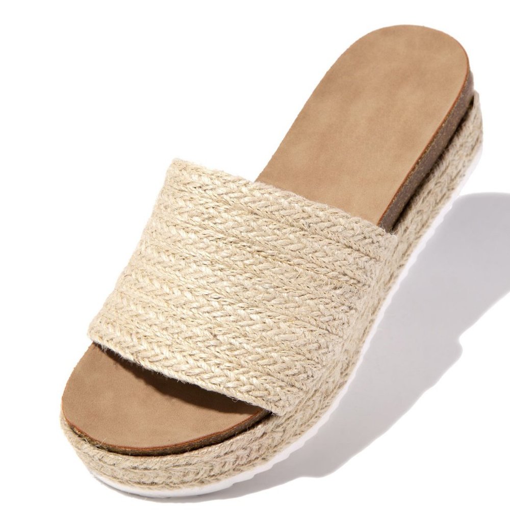 NEW🔥 Natural Jute Raffia Espadrille Slide Sandals Platform Wedge Heel Open Toe - Picture 8 of 11